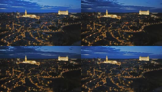 托莱多城市景观与阿尔卡扎在黄昏，西班牙高清在线视频素材下载