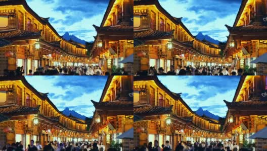 云南丽江古城夜景。高清在线视频素材下载