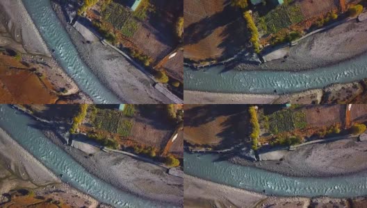 无人机俯瞰喜马拉雅山脉的河流，俯瞰尼泊尔高清在线视频素材下载