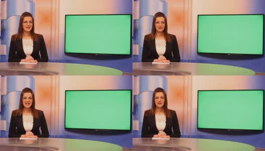 年轻女性电视主持人，绿幕背景高清在线视频素材下载
