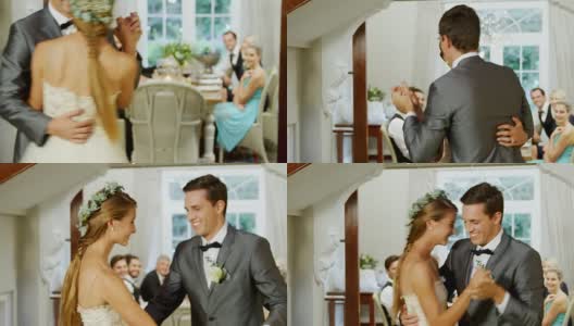 新郎新娘在大厅里跳舞高清在线视频素材下载