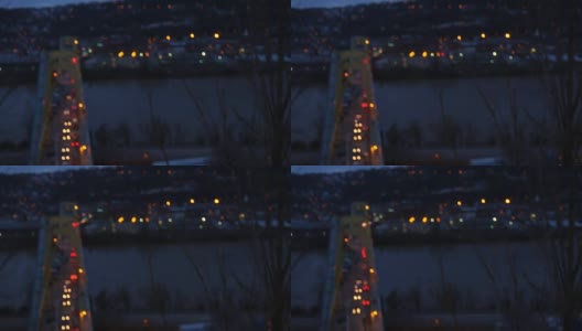 散焦散焦:夜间桥梁交通的时间间隔高清在线视频素材下载