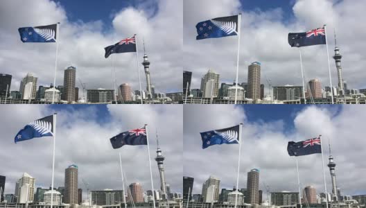 新西兰国旗和银蕨旗在奥克兰新西兰高清在线视频素材下载