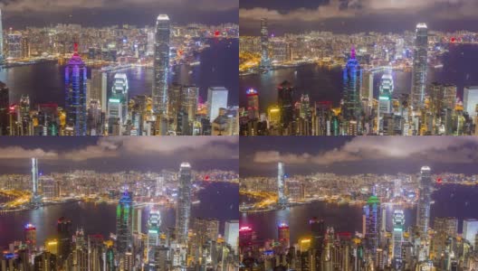 香港无人驾驶飞机超延时拍摄维多利亚港夜景高清在线视频素材下载