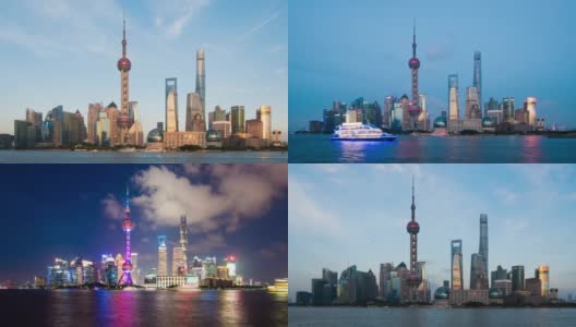 T/L WS ZO上海天际线日夜过渡/中国上海高清在线视频素材下载
