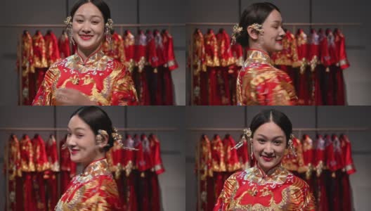 在群瓜美丽的中国新娘的大头照高清在线视频素材下载