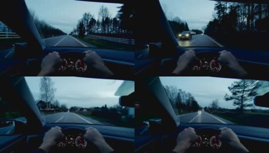 丹麦弗莱登斯堡POV人车日驾驶在汽车仪表板内高清在线视频素材下载