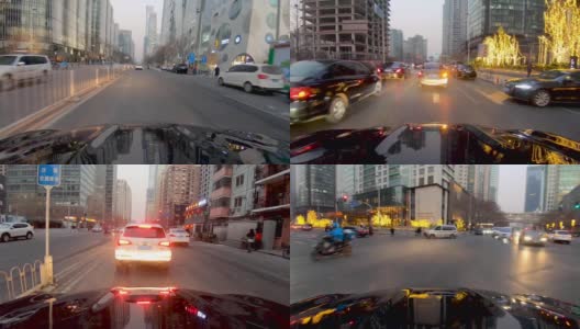 时间推移前车车辆行驶在市中心城市道路，中国北京高清在线视频素材下载
