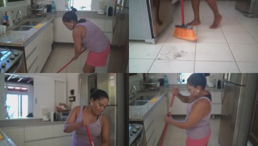 成熟的女人在家里扫地高清在线视频素材下载