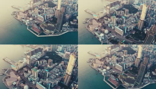 无人机拍摄的香港城市日落景观高清在线视频素材下载