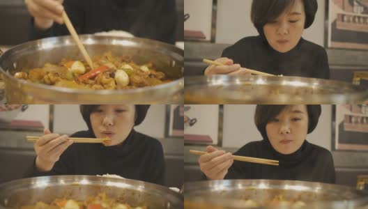吃中国菜的女人高清在线视频素材下载
