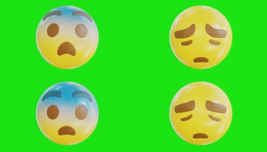 动画emoji恐惧。表情符号股票视频。3 d渲染。无缝loopable。孤立的背景绿色屏幕。高清在线视频素材下载