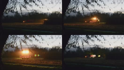 农民农用车辆照亮了农民的田地高清在线视频素材下载