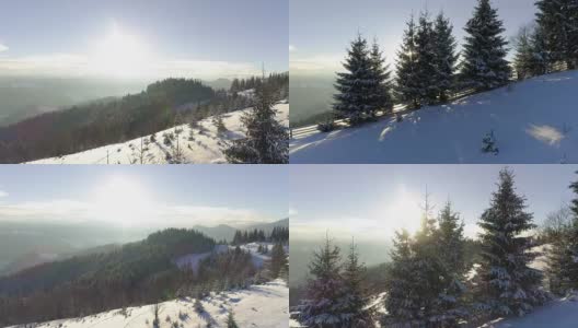 无人机拍摄的冬季清晨的山区。4 k, UHD高清在线视频素材下载
