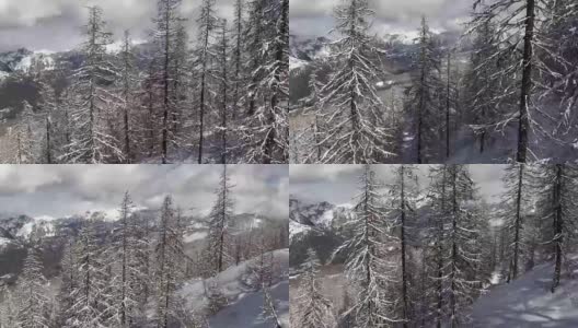 滑雪胜地缆车鸟瞰图，寒假背景，视频4K高清在线视频素材下载