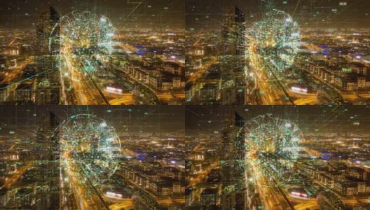 智能数字城市概念，鸟瞰图，迪拜，阿联酋，延时，4k视频，循环高清在线视频素材下载