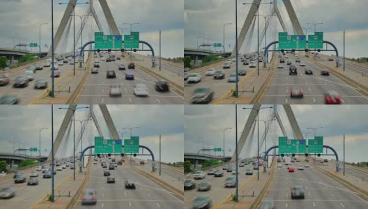 波士顿的伦纳德·p·扎基姆·邦克山纪念桥上的交通延时视图高清在线视频素材下载