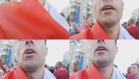 范冰冰裹着法国国旗唱国歌，庆祝国家队的胜利高清在线视频素材下载