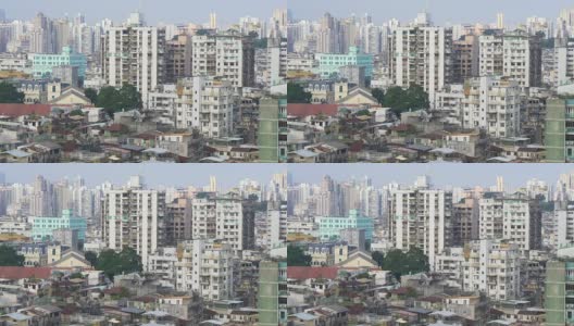 中国阳光日澳门城市景观生活街区屋顶全景4k高清在线视频素材下载