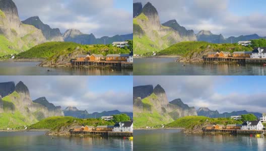 时间流逝拍摄罗浮敦群岛全景在挪威日落风景高清在线视频素材下载