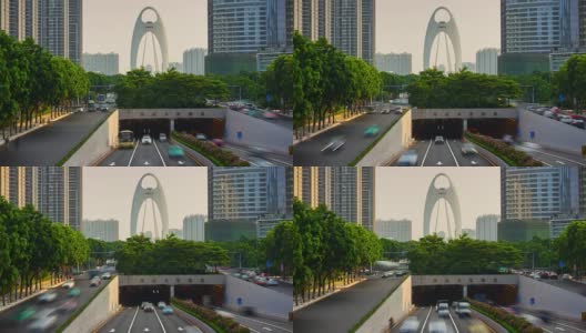 日落广州交通街道路烈德大桥隧道4k时间推移中国高清在线视频素材下载