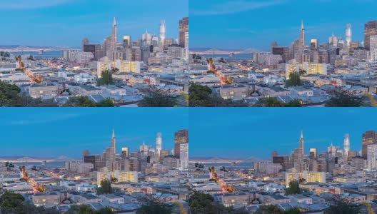 延时航空旧金山市中心的摩天大楼在黄昏从ina coolbrith公园，加州，日落，美国高清在线视频素材下载