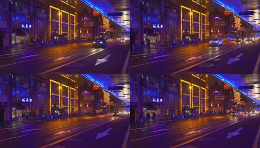 夜晚照亮了上海城市交通街道全景4k中国高清在线视频素材下载