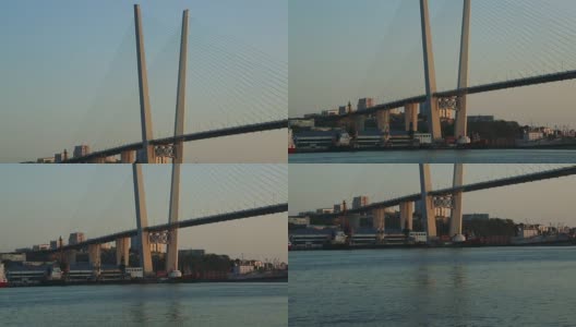 港口的桥连接着海岸。河上大桥的壮丽景色高清在线视频素材下载