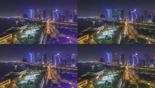 从卡塔尔多哈俯瞰西海湾地区的天际线高清在线视频素材下载