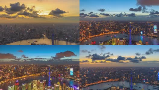夕阳下的黄浦江和上海的天际线高清在线视频素材下载