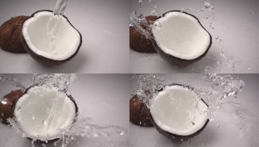 超级慢镜头:椰子汁飞溅高清在线视频素材下载