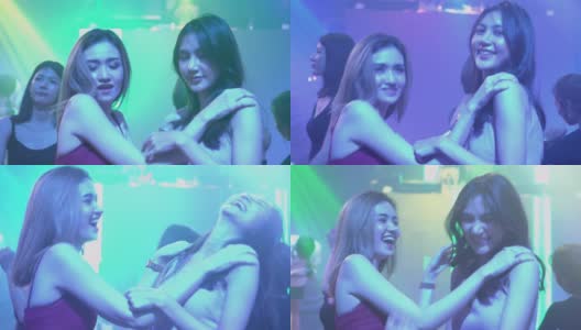 两个亚洲女孩在夜总会跳舞快乐的心情高清在线视频素材下载