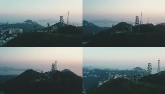 日落时分，香港维多利亚山顶的电台高清在线视频素材下载