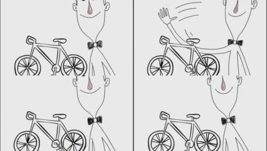简单的黑白动画人物和自行车行走高清在线视频素材下载
