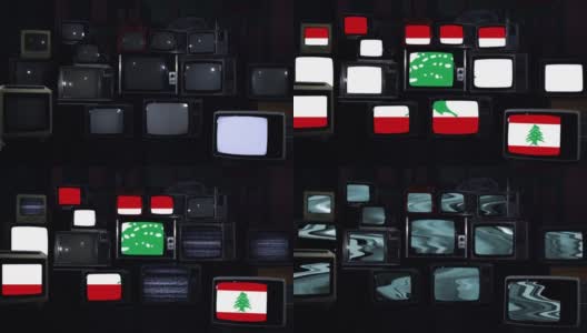 黎巴嫩国旗和复古电视。高清在线视频素材下载