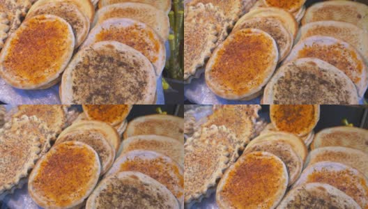 中国西安风味各异的传统伊斯兰面包馕饼高清在线视频素材下载
