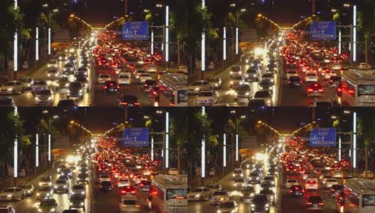 中国成都夜晚繁忙的街景。高清在线视频素材下载