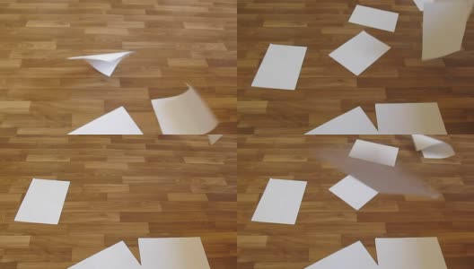 洁白干净的办公用纸掉在木地板上- 12秒高清在线视频素材下载