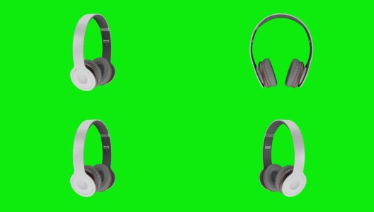 灰色无线耳机隔离在绿色屏幕背景3d插图渲染高清在线视频素材下载