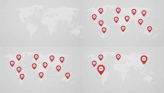 带有红色大头针点的抽象世界地图高清在线视频素材下载