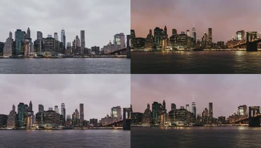 黄昏到夜晚，夜幕降临在美国纽约曼哈顿金融区高清在线视频素材下载