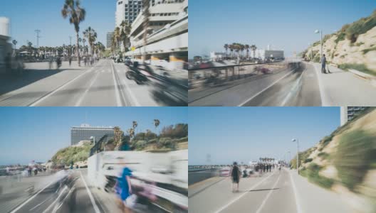 以色列特拉维夫海滩散步方式Hyper lapse高清在线视频素材下载