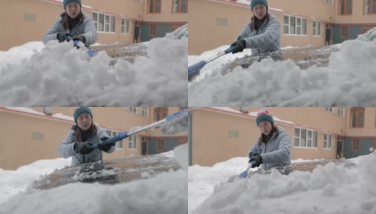 从车里铲雪的女人高清在线视频素材下载