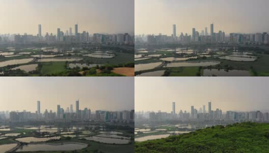 鸟瞰图，雾和全景深圳城市高清在线视频素材下载