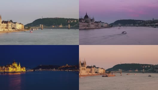 时间流逝的布达佩斯城市照亮了河景高清在线视频素材下载
