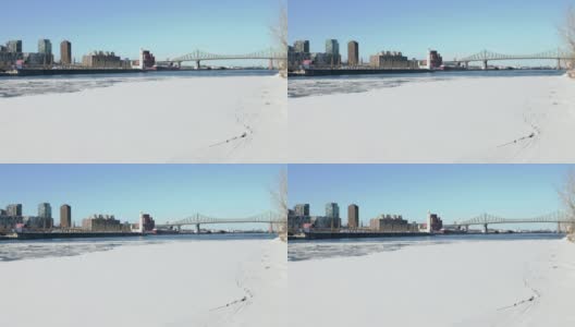 蒙特利尔的雅克-卡地亚桥视频在一个晴朗的冬日高清在线视频素材下载