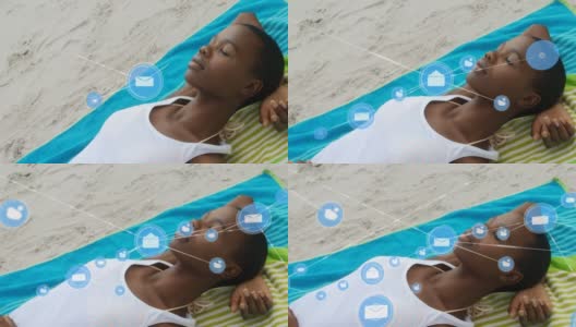 网络数字偶像对抗在海滩上睡觉的非裔美国女人高清在线视频素材下载