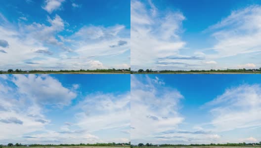4K时间流逝，美丽的空气气氛明亮的蓝天天气自然背景抽象清晰的纹理与白云夏天的太阳天。高清在线视频素材下载