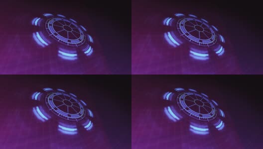 HUD技术界面旋转4k渲染动画视频片段在紫色的蓝色。高清在线视频素材下载