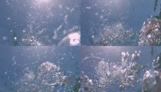 POV，水下:向海洋表面游泳，耗尽空气。高清在线视频素材下载